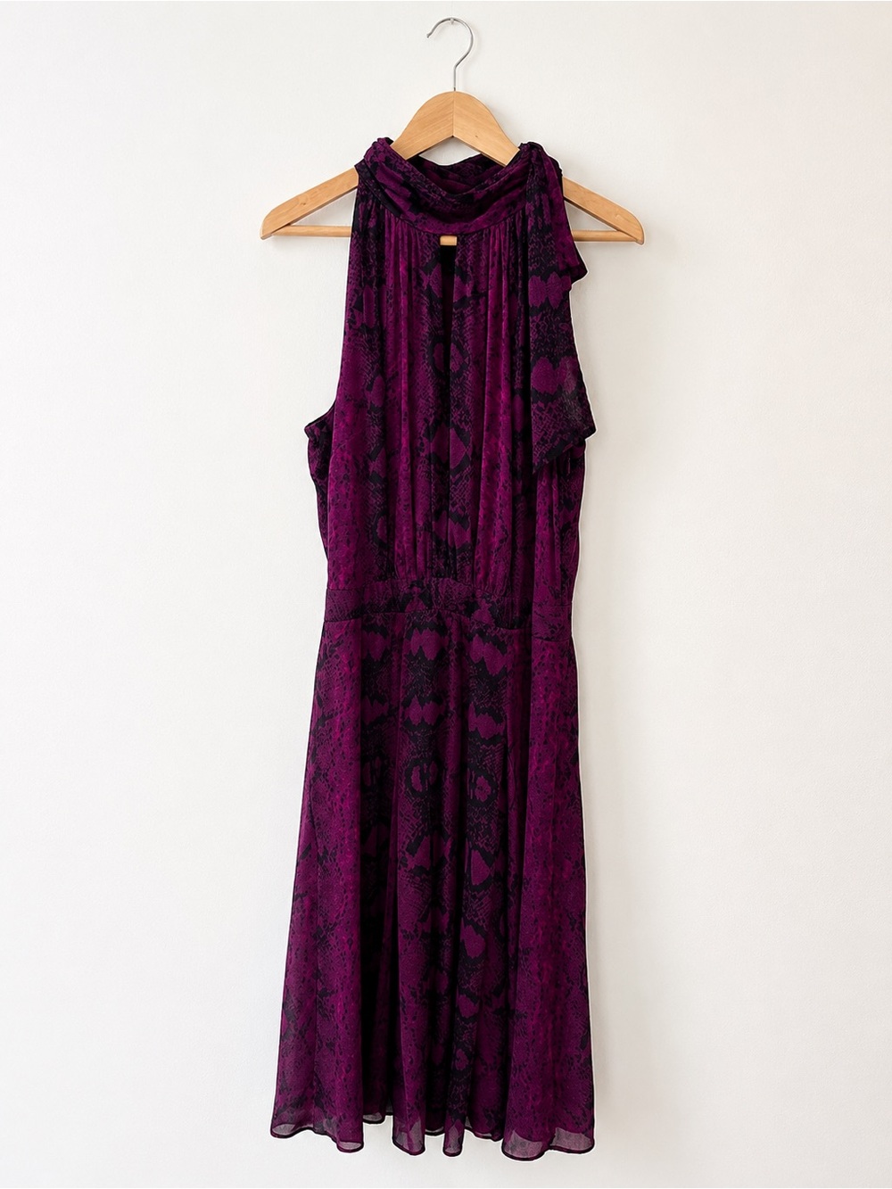 White House Black Market Plum and Black Snake-Print Halter Midi Dress